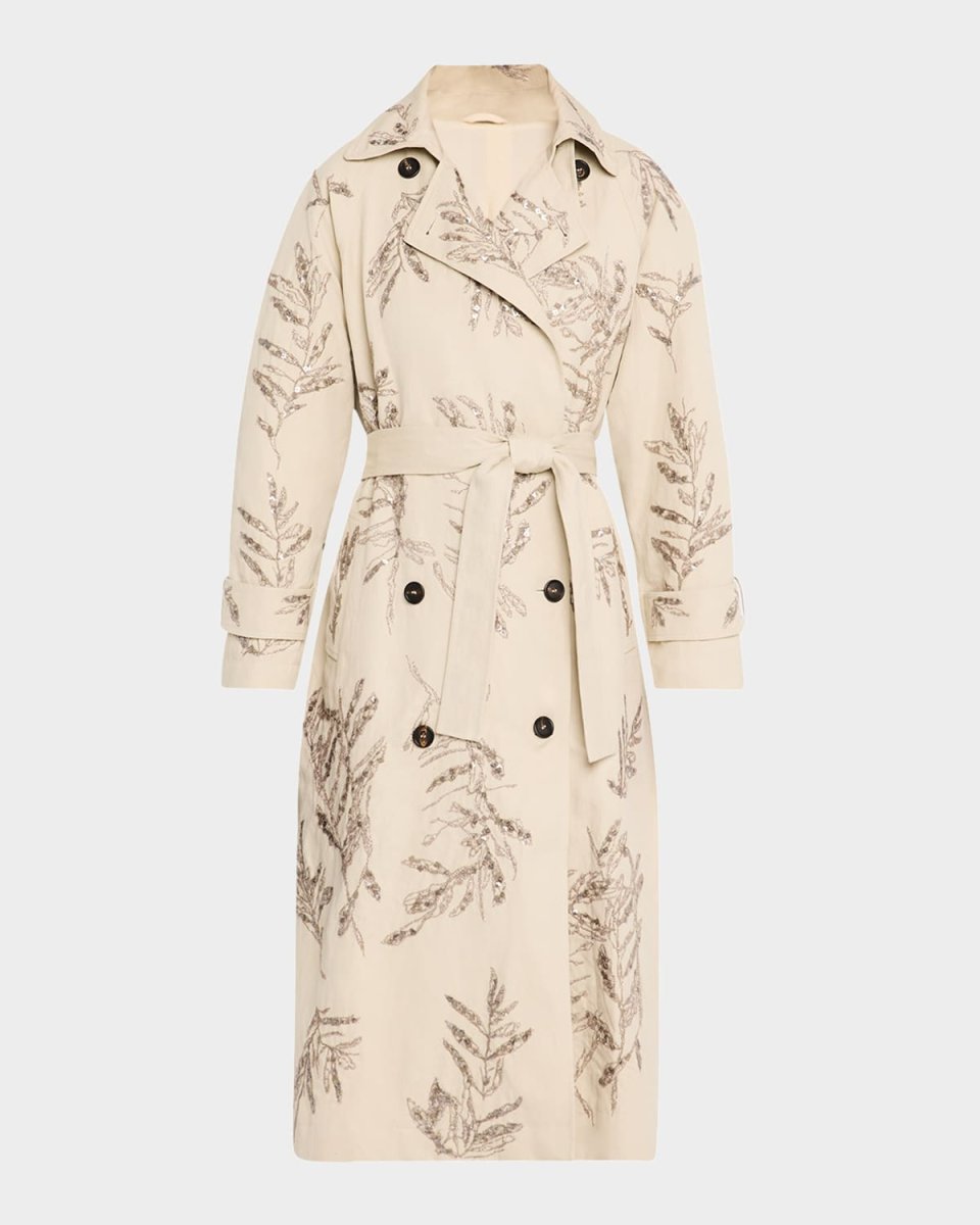 Herbarium Paillette Embroidered Belted Trench Coat